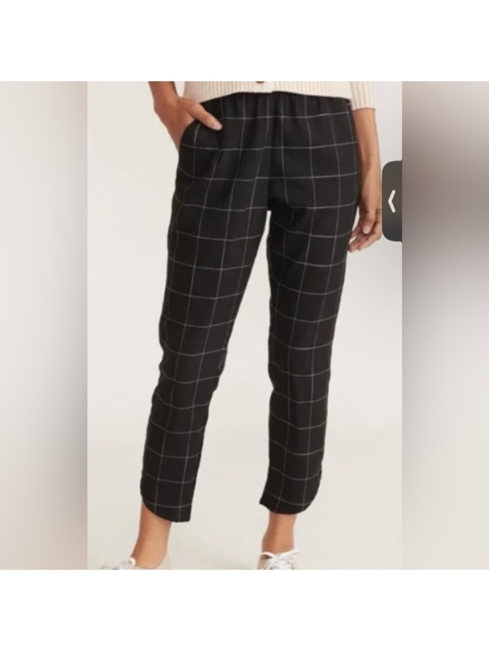 Marine Layer Allison Pants Size Large Black Windowpane Tulip Hem Pull‎ On Preppy